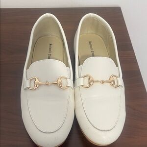 White Loafers with Gold Detail